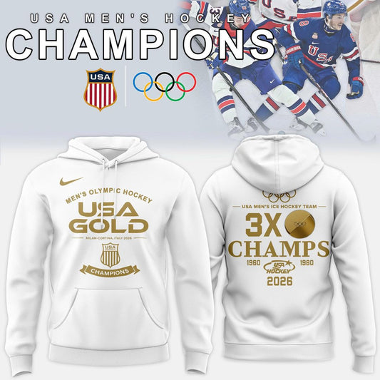 USA Men’s Ice Hockey Team Olympic 2026 Champions White Hoodie