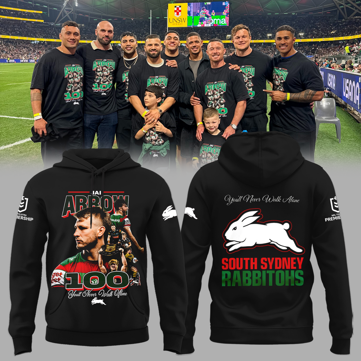 South Sydney Rabbitohs - Jai Arrow 100th Rabbitohs game - You'll Never Walk Alone Hoodie
