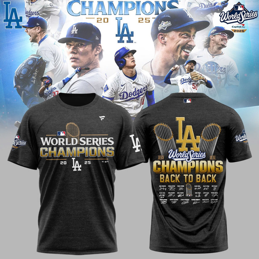 Los Angeles Dodgers Back to Back 2025 World Series Champions Combo Shirt