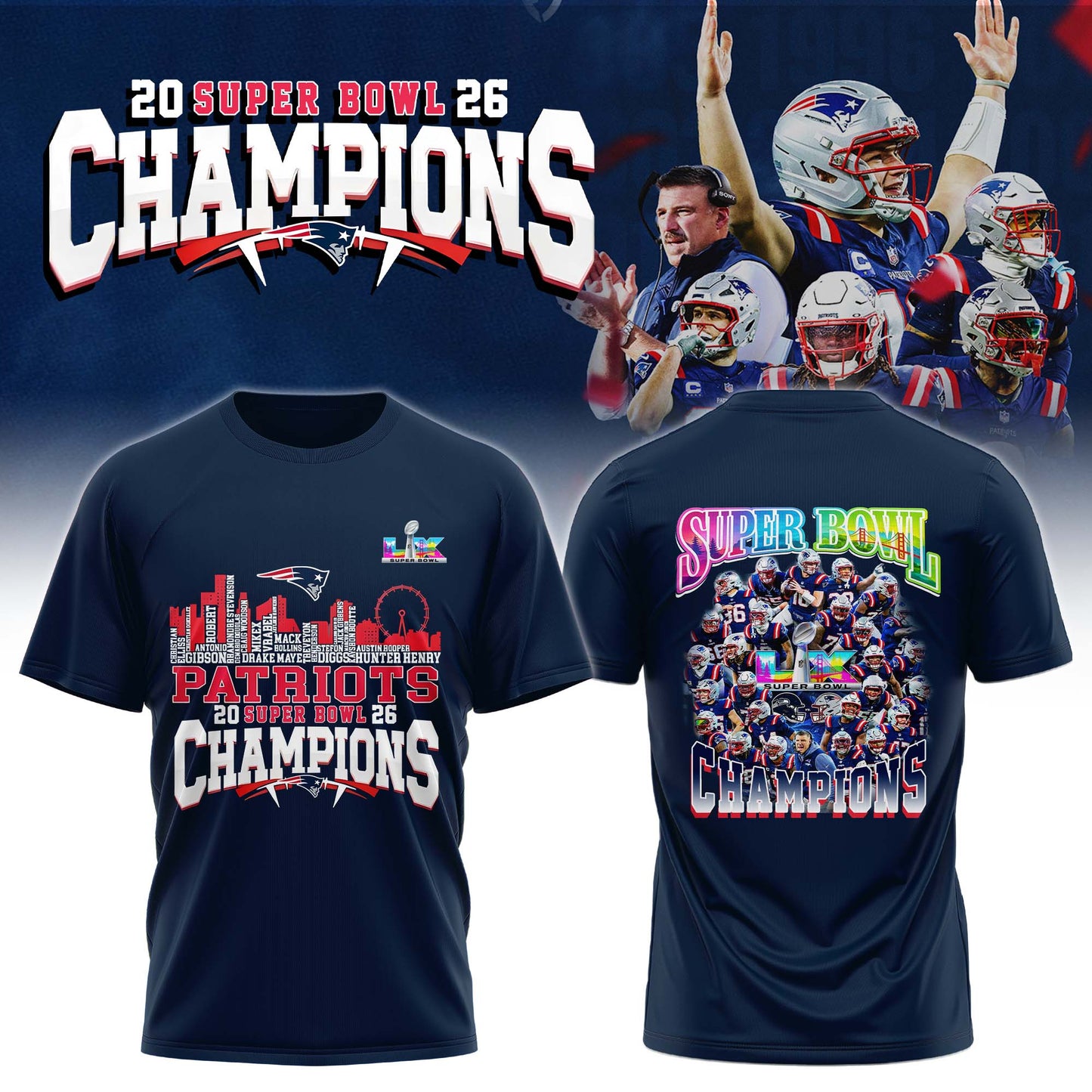 New England Patriots– Super Bowl LX 2025 Champions T-Shirt