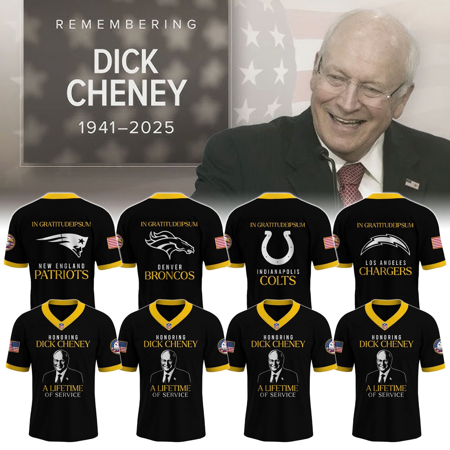 All Team NFL x “Dick Cheney Tribute Collection Football Jersey Limited Release!”