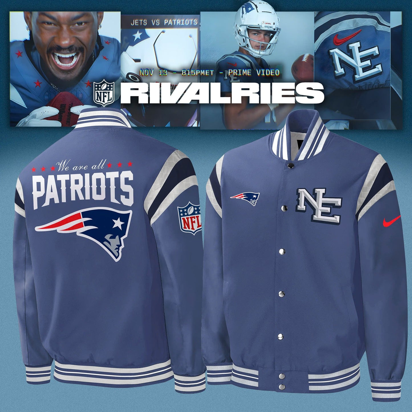 New England Patriots 2025 Rivalries Nor’Easter Storm Special Limited Edition Bomber Jacket