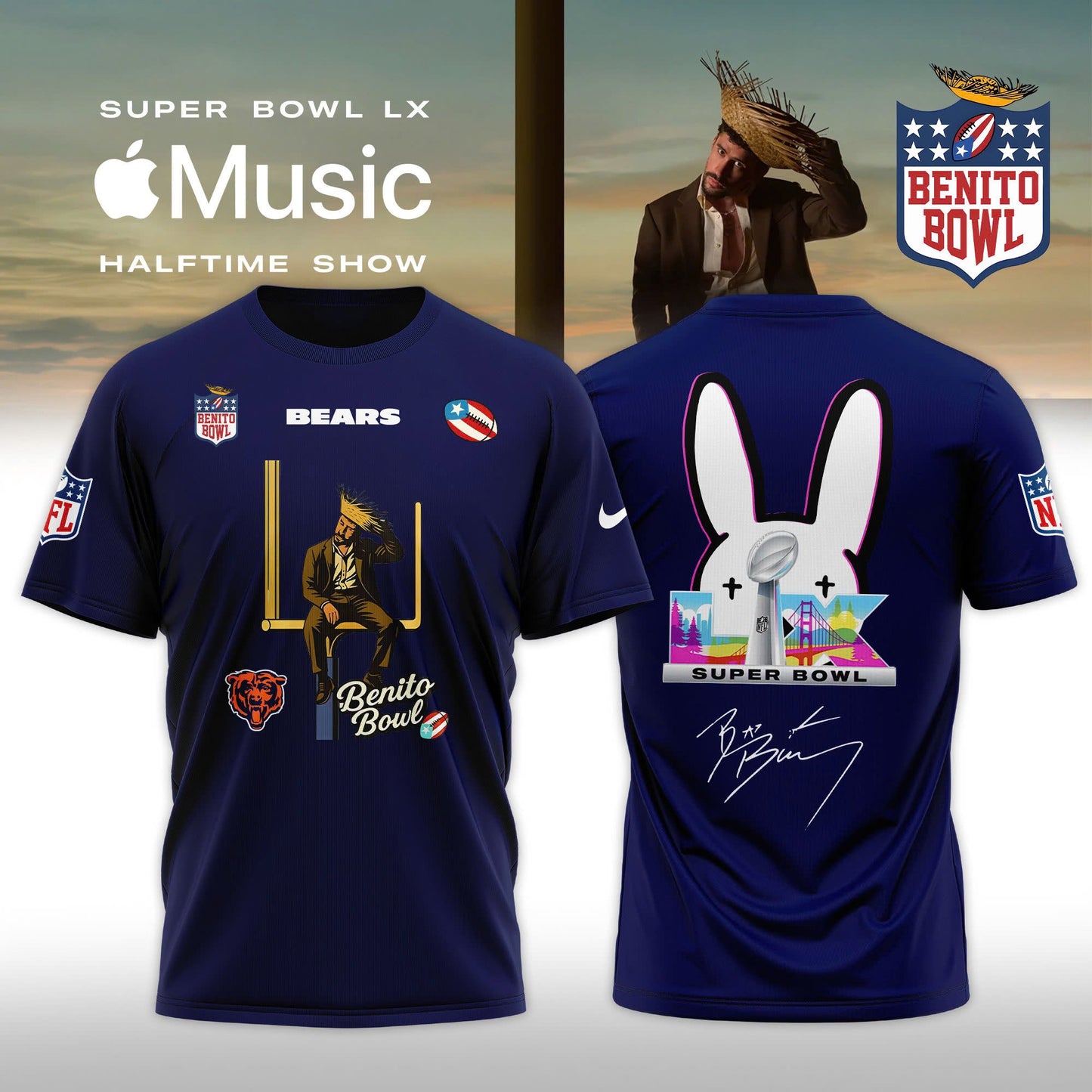 Chicago Bears x Bad Bunny 2026 Super Bowl LX Halftime Show Special Edition T-shirt