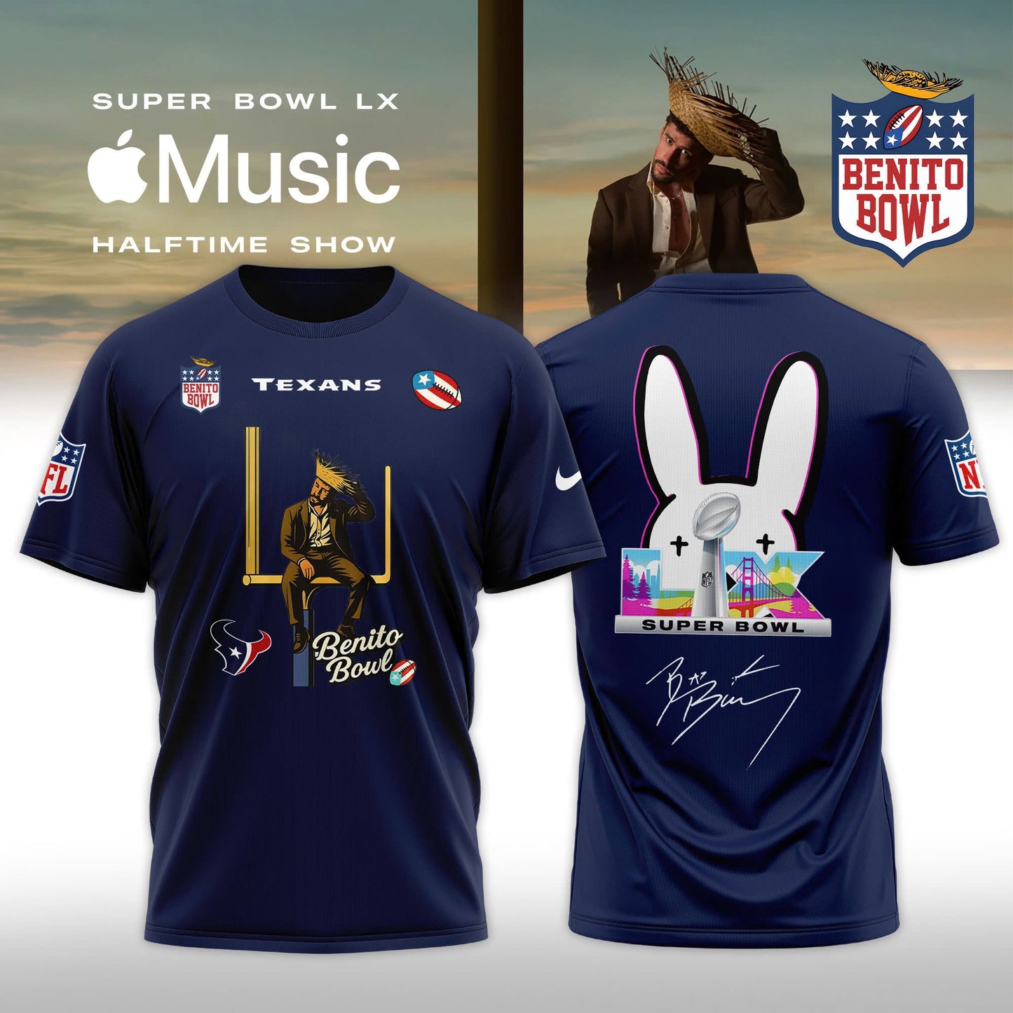 Houston Texans x Bad Bunny 2026 Super Bowl LX Halftime Show Special Edition T-shirt