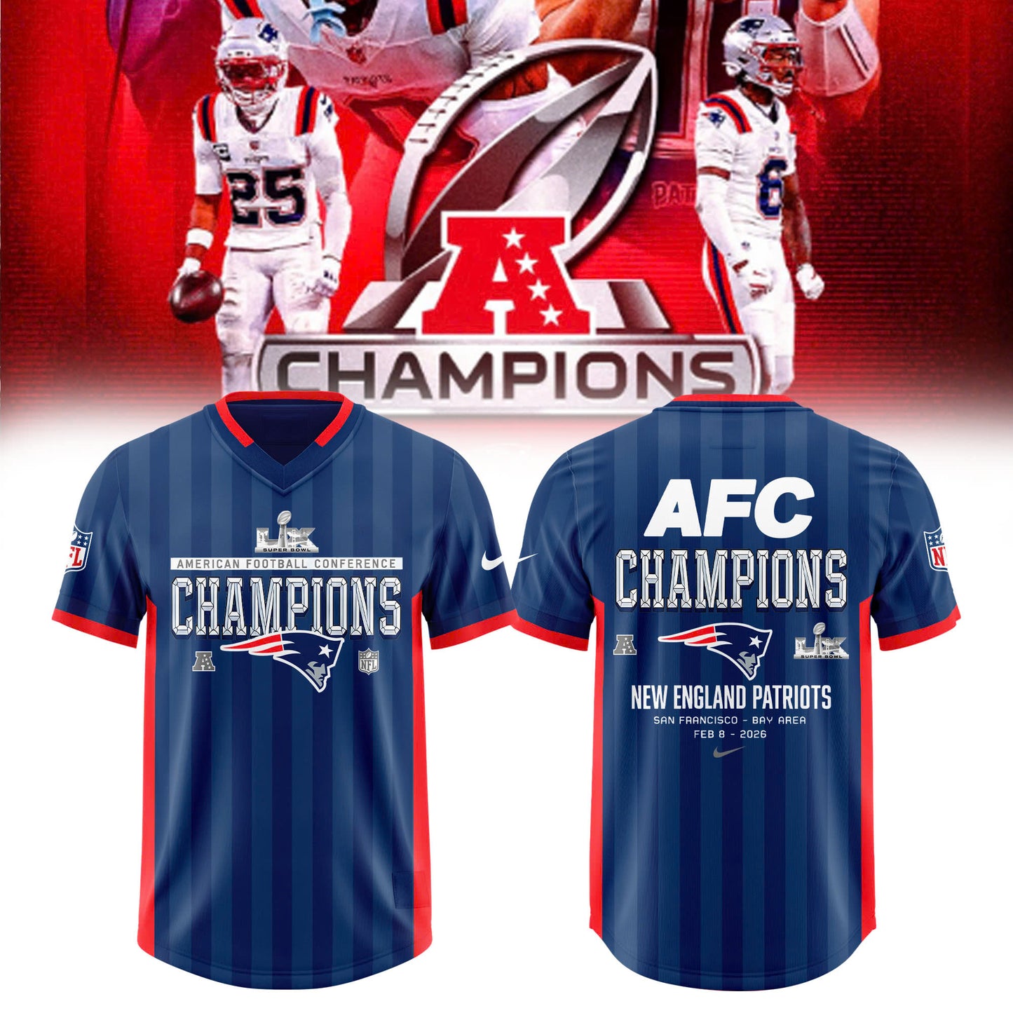 🏆 NEW ENGLAND PATRIOTS — 2025 AFC CHAMPIONS Jersey