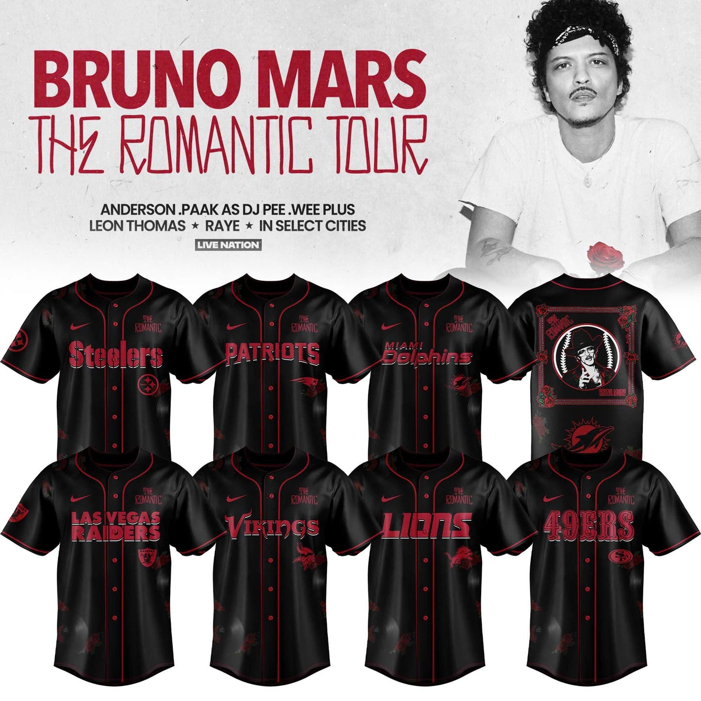 NFL x Bruno Mars – The Romantic Tour 2026 Jersey Collection