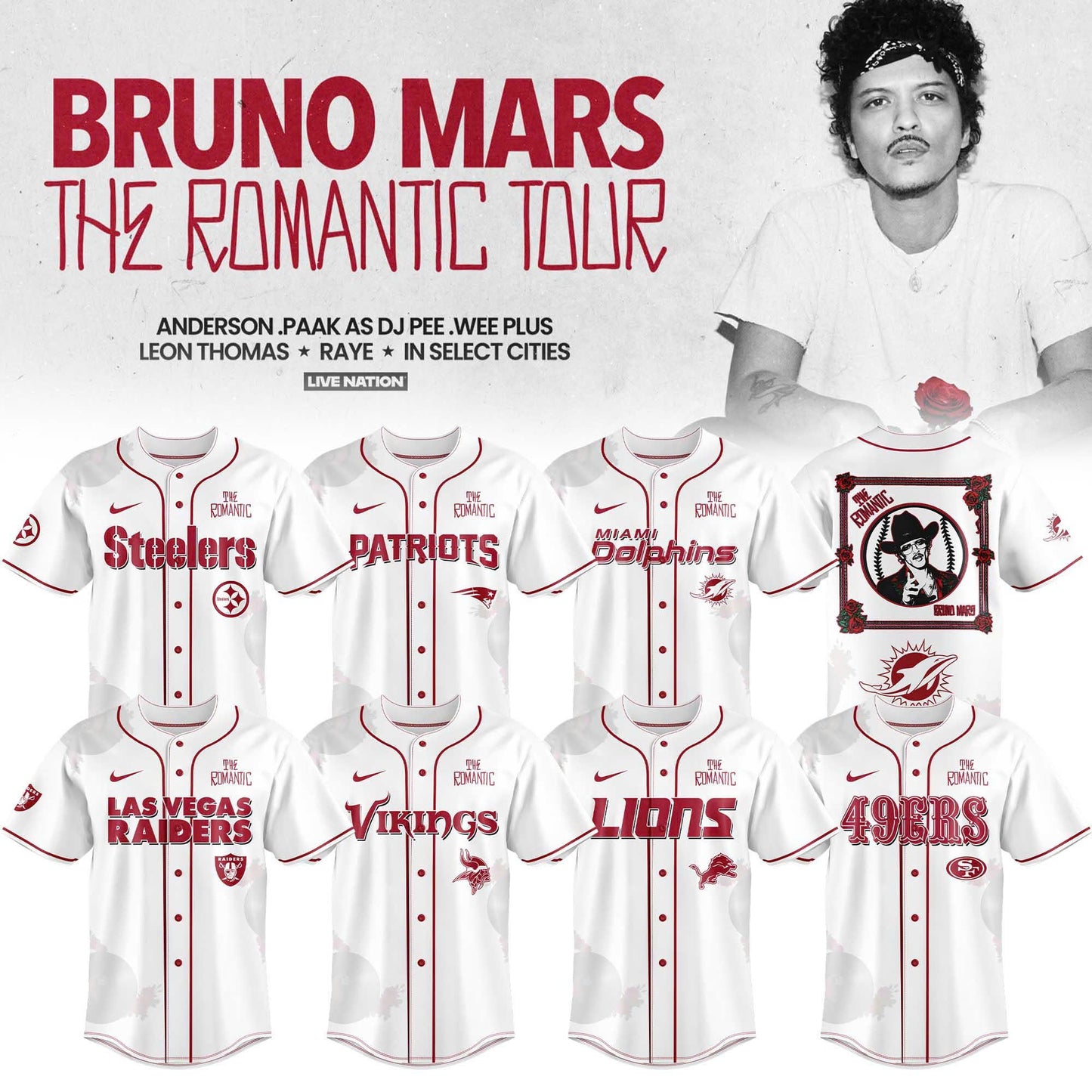 NFL x Bruno Mars – The Romantic Tour 2026 Jersey Collection